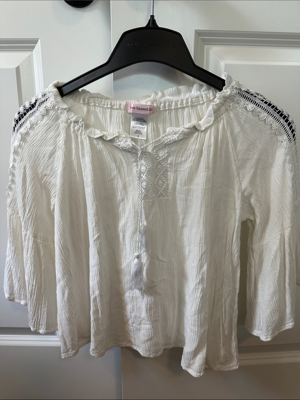 Love Squared White Peasant Blouse with Crochet Trim